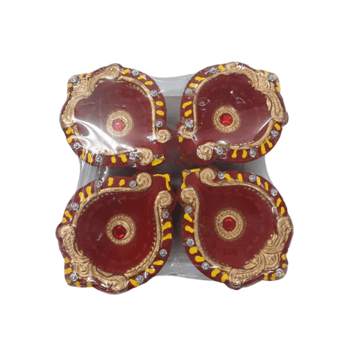 Fancy pack of 4 Diwali clay lamps