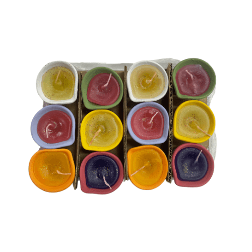 pack of 12 fancy painted clay diyas