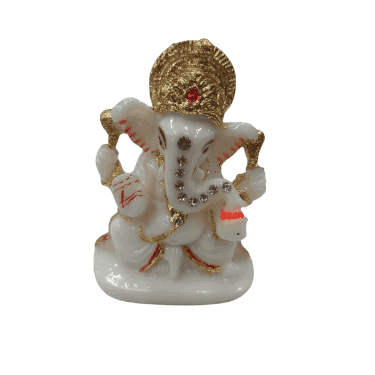 White and Gold Ganesha marble Murti 7cm