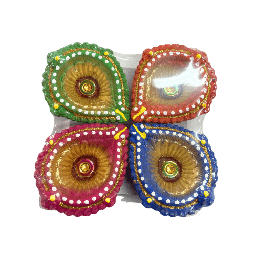 Pack of 4 fancy painted clay Lamps
