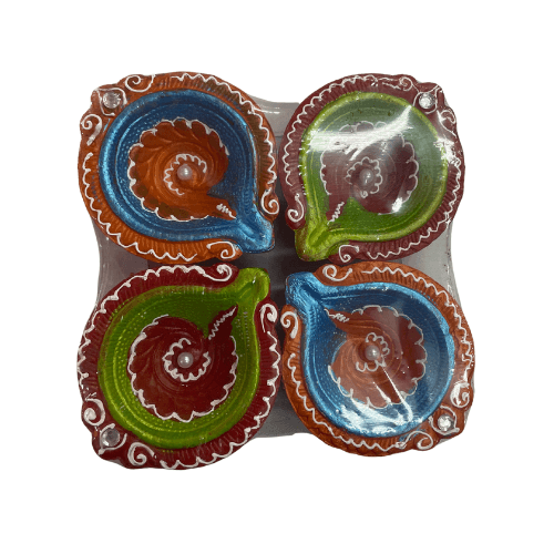 Pack of 4 fancy painted Elegant clay Lamps