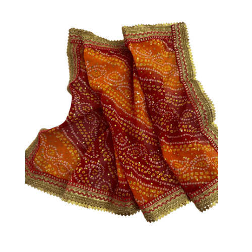 Red and Orange Bandhani design Chunderi or mataji cloth