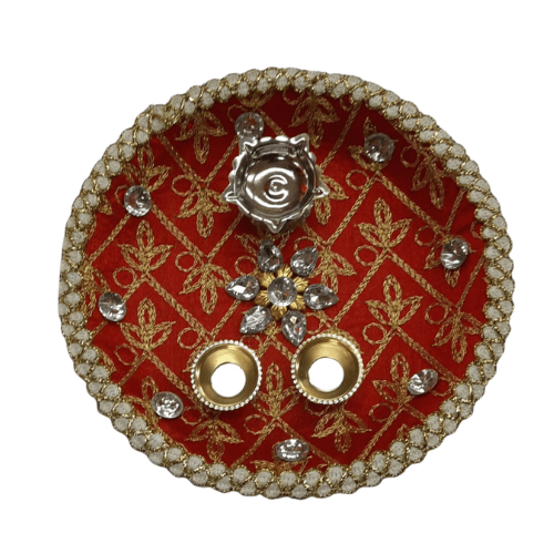 Red Fancy stainless steel rakhee thari/Pooja plate