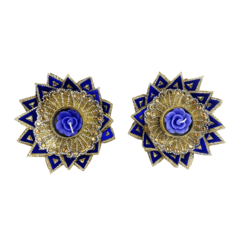 Set of 2 fancy Royal Blue flower diyas floating,